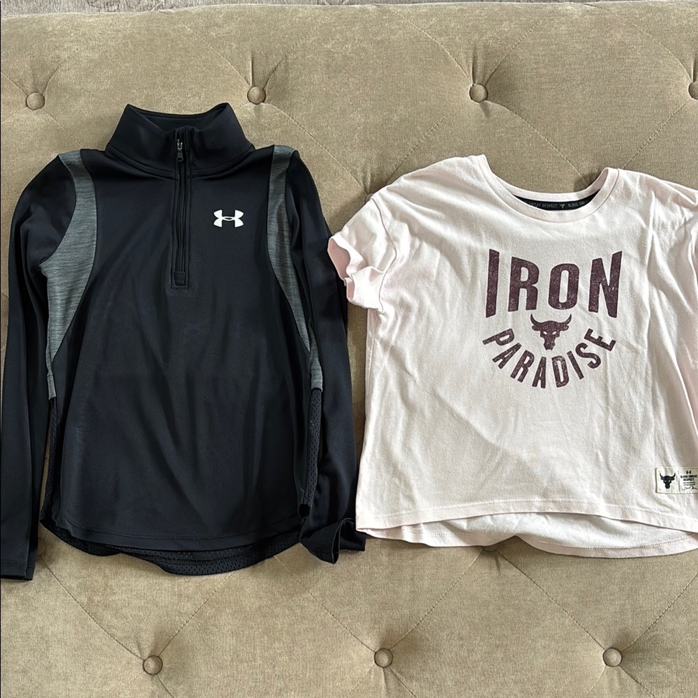 Under Armour Black Kids Long Sleeve Shirt & Iron Paradise Short Sleeve